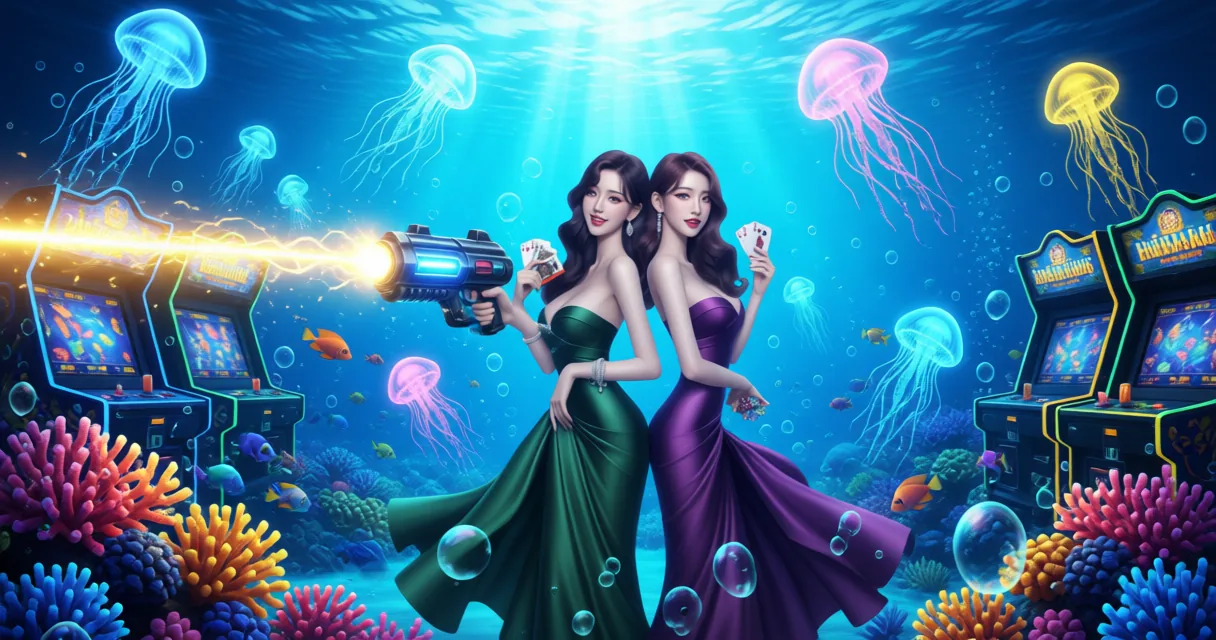 Multiplayer fish table game arcade and online platform visual